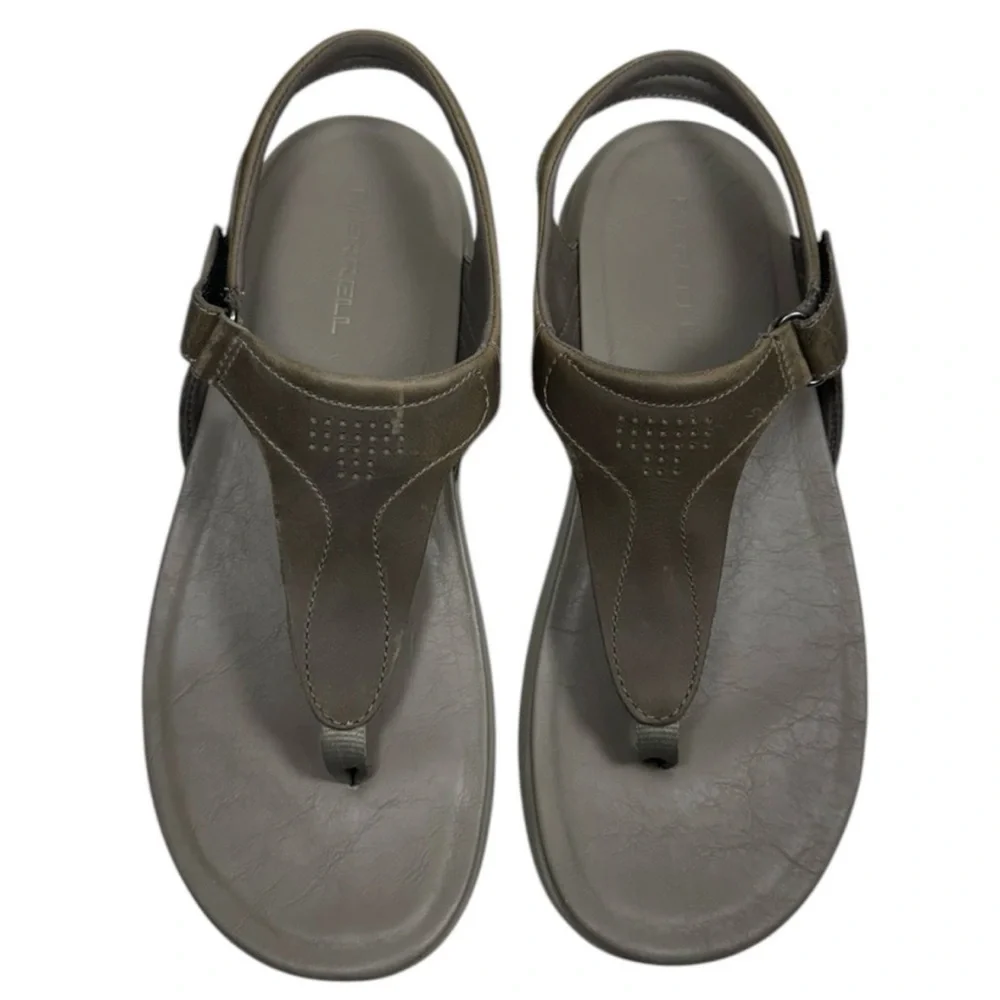 Merrell Tideriser Luna Leather Adjustable T-Strap Brindle Thong Sandals Size 10 - Picture 1 of 15